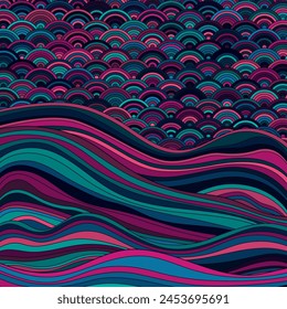 Seigaiha Japanese wave motif inspiring vector pattern. Curve lines texture background. Oriental traditional wavy ornament elements. Landscape abstraction. Seigaiha pattern wallpaper design.