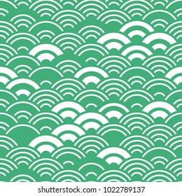 Seigaiha literally means wave of the sea. seamless pattern abstract scales simple Nature background japanese circle white green colors. Vector