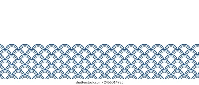 Seigaiha, ocean waves pattern traditional Asian background on transparent. Line art, outline style vector illustration. Design element, abstract landscape, backdrop, banner, wallpaper, card, poster