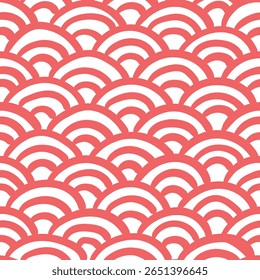 Seigaiha orange doodle hand drawn seamless pattern.