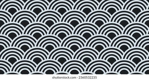 Seigaiha pattern. Black and white seigaiha pattern, a popular and stylish ring pattern.