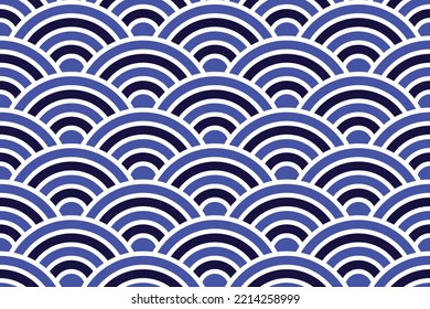 Seigaiha pattern seamless vector texture, upward, ready for desktop wallpaper, design elements, clipart, fabric patterns and wrapping paper for gifts, shades of blue