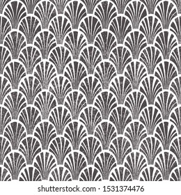 Seigaiha sin patrón. Estampado blanco y gris para la decoración del hogar. Motivos japoneses. Fondo de pantalla de Antiguas. Ilustración vectorial.