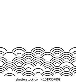 Seigaiha or seigainami literally means wave of the sea. card banner design for text abstract scales simple Nature background with japanese circle pattern Black White colors. Vector