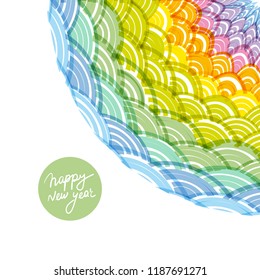 Seigaiha or seigainami literally means wave of the sea. card banner design for text. Scales simple Abstract Round Wreath composition rainbow frame on white. Vector