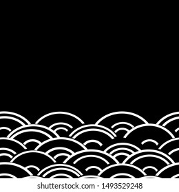 Seigaiha or seigainami literally means wave of the sea. card banner design for text abstract scales simple Nature background with japanese circle pattern    Black white. Vector