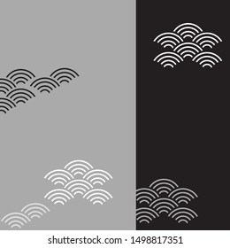 Seigaiha or seigainami literally means wave of the sea. card banner design for text abstract simple Nature background with japanese circle pattern White black gray sky with clouds. Vector
