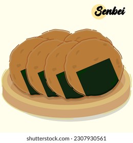 Seinbei or Japanese rice cracker with seaweed isolated illustration. Japanese traditional food