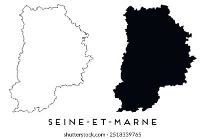 Seine et Marne Kartenkontur und schwarze Silhouette Vektor