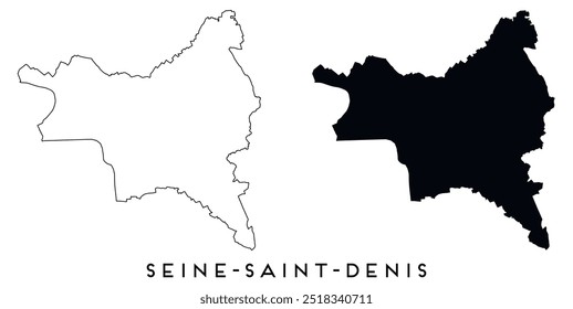 Seine Saint Denis Karte Umriss und schwarze Silhouette Vektor