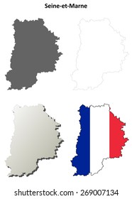 Seine-et-Marne (Ile-de-France) outline map set