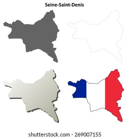 Seine-Saint-Denis (Ile-de-France) outline map set