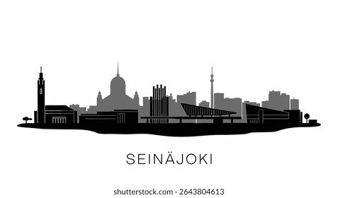 Seinjoki Skyline with Finland, and Black Silhouette.