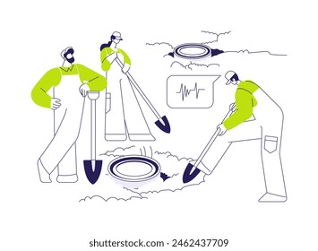 Sensores sísmicos abstracto concepto Ilustración vectorial. Grupo de hombres que utilizan sensor de vibración y sismoscopio, industria de la ecología, ciencia ambiental, metáfora abstracta de la prevención de terremotos.
