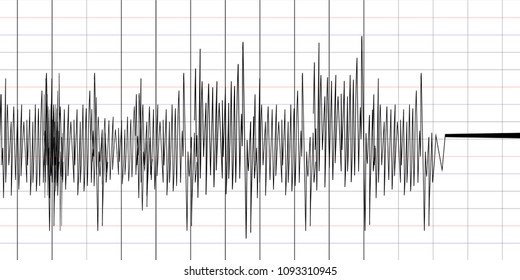 Seismogram of different seismic activity record vector illustration, earthquake wave on paper fixing, stereo audio wave diagram background. seismic tremors sign. Earthquake seismic activity