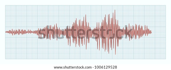 Seismogram - graph of earthquake on paper
tape. Vector record of  seismograph. Diagram shows intensity of
seismic activity. Wave of different frequency on graph paper.
Geological
background.