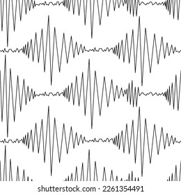 Seismogram. Recording earthquake shock activity. seismograph data. Seamless vector pattern. Outline on isolated background. Endless zigzag line. Sound wave.