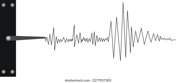 Seismograph earthquake or polygraph test red wave. Seismogram vibration or magnitude recording chart. Music volume wave or lie detector diagram record. Vector illustration.