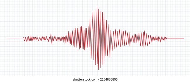 Seismograph measurement or lie detector graph. Seismic measurements with data record. Vector illustration in grid paper background