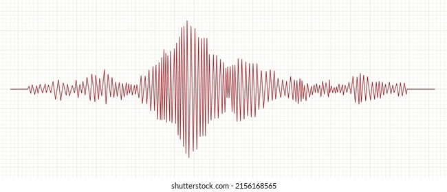 Seismograph measurement or lie detector graph. Seismic measurements with data record. Vector illustration in grid paper background