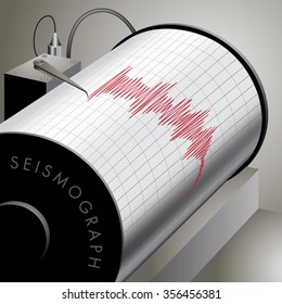 Seismograph recording ground motion during earthquake. Vector illustration