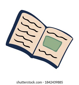 SeIsolated vector illustration design of opened book in pastel colors on white background. The design is perfect for decorations, textiles, stickers, stationary, advertisements