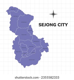 Sejong city map illustration. Map of cities in South Korea