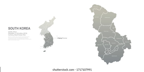 mapa sejong. ciudad de Corea del Sur, serie de mapas vectoriales de provincias. 