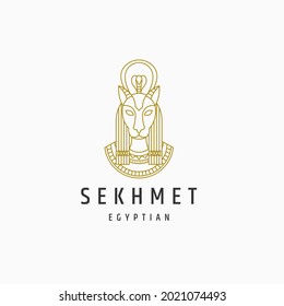 Sekhmet egyptian goddes line style logo template Premium Vector
