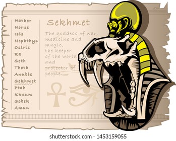 Sekhmet goddess of war in the ancient Egyptian world. Tattoo template and T-shirts.