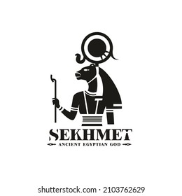 Sekhmet Silhouette of ancient egypt god lion death king middle east with crown and scepter, middle east desert god Logo Design