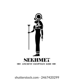 Sekhmet Silhouette of ancient egypt god lion death king middle east with crown and scepter