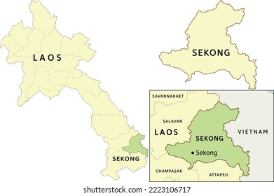 Sekong Province Location On Map Of Laos. Capital City Is Sekong