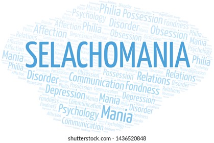 Selachomania word cloud. Type of mania, made with text only.