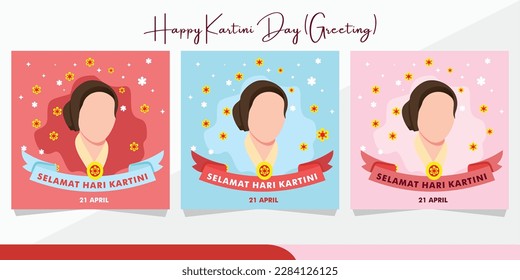 Selamat hari Kartini. in english Happy Kartini day. Kartini is the heroes of women education and human right in Indonesia. Best for greeting, feed and ad media social.