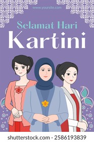 Selamat Hari Kartini. Happy Kartini Day. Indonesian Female Hero. Vector illustration design with indonesia flag and batik for poster, banner, flyer and many more.