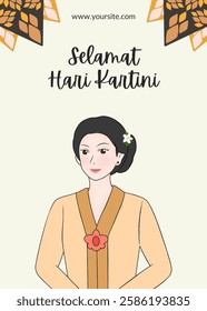 Selamat Hari Kartini. Happy Kartini's Day. Indonesian Female Hero. Vector illustration design with text and wayang for poster, banner, flyer and many more.