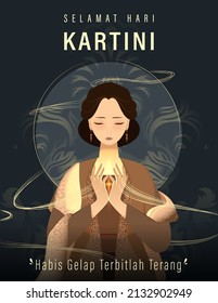 Selamat Hari Kartini bedeutet glücklichen Kartini-Tag. Kartini ist indonesischer Frauenheld. Habis gelap terbitlah terang bedeutet, nachdem die Dunkelheit Licht kommt. Vektorgrafik