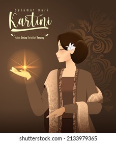 Selamat Hari Kartini Means Happy Kartini Day. Kartini is Indonesian Female Hero. Habis gelap terbitlah terang means After Darkness comes Light. Vector Illustration. Vector Illustration