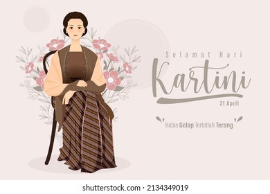 Selamat Hari Kartini Means Happy Kartini Day. Kartini is Indonesian Female Hero. Habis gelap terbitlah terang means After Darkness comes Light. Vector Illustration.