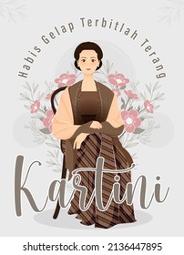 Selamat Hari Kartini Means Happy Kartini Day. Kartini is Indonesian Female Hero. Habis gelap terbitlah terang means After Darkness comes Light. Vector Illustration.