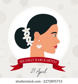 Selamat Hari Kartini Means Happy Kartini Day. Kartini is Woman hero from indonesia. Indonesian holiday on April 21. Flat Vector Illustration