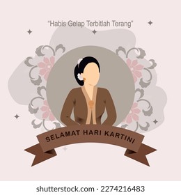 Selamat Hari Kartini Means Happy Kartini Day. Kartini is Indonesian Female Hero. Vector Illustration.
with javanese woman figure wearing kebaya, traditional dress 