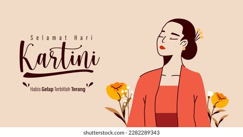 Selamat Hari Kartini Means Happy Kartini Day. Kartini is Indonesian Female Hero. Habis gelap terbitlah terang means After Darkness comes Light. Vector Illustration.