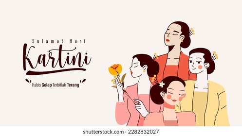 Selamat Hari Kartini Means Happy Kartini Day. Kartini is Indonesian Female Hero. Habis gelap terbitlah terang means After Darkness comes Light. Vector Illustration.