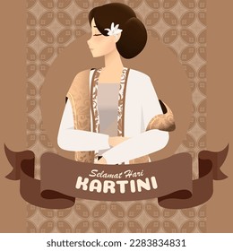 Selamat Hari Kartini Means Happy Kartini Day. Kartini is Indonesian Female Hero. Habis gelap terbitlah terang means After Darkness comes Light. Vector Illustration.