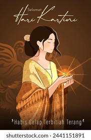 Selamat Hari Kartini Means Happy Kartini Day. Kartini is Indonesian Female Hero. Habis gelap terbitlah terang means After Darkness comes Light. Vector Illustration.