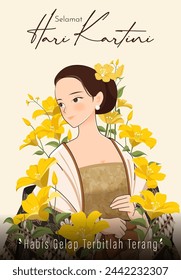 Selamat Hari Kartini Means Happy Kartini Day. Kartini is Indonesian Female Hero. Habis gelap terbitlah terang means After Darkness comes Light. Vector Illustration.