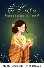 Selamat Hari Kartini Means Happy Kartini Day. Kartini is Indonesian Female Hero. Habis gelap terbitlah terang means After Darkness comes Light. Vector Illustration.