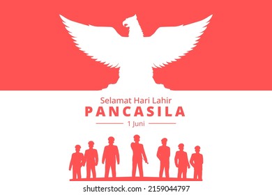 Selamat Hari Lahir Pancasila, 1 Juni. Translation : June 1, Indonesian Pancasila Day. Unity in Diversity. Flat Vectorector illustration.